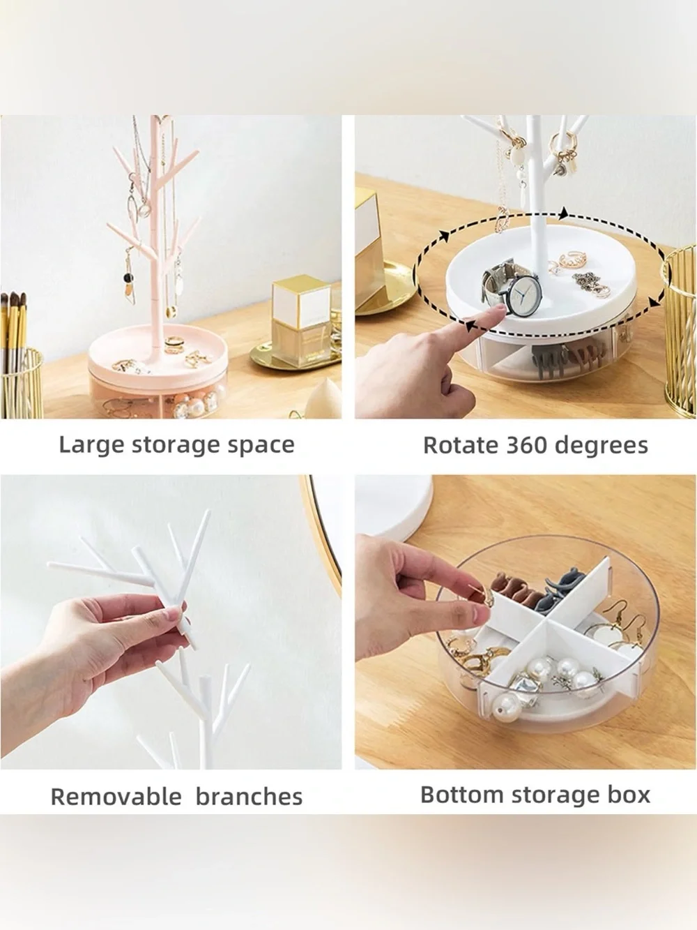 White and Gold Tree Jewelry Stand Organizer